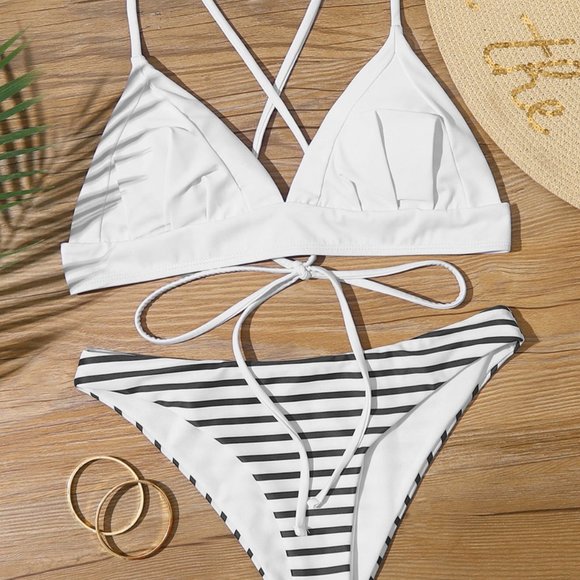 Other - Bikini Striped Criss Cross Triangle Swimsuit Med.